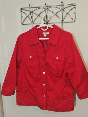 Dressbarn Bright Red Button-Front Jean Jacket